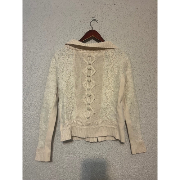 Sleeping On Snow Anthropologie Wool Alpaca Cotton Knit Ivory Zip Cardigan Small - Picture 6 of 8